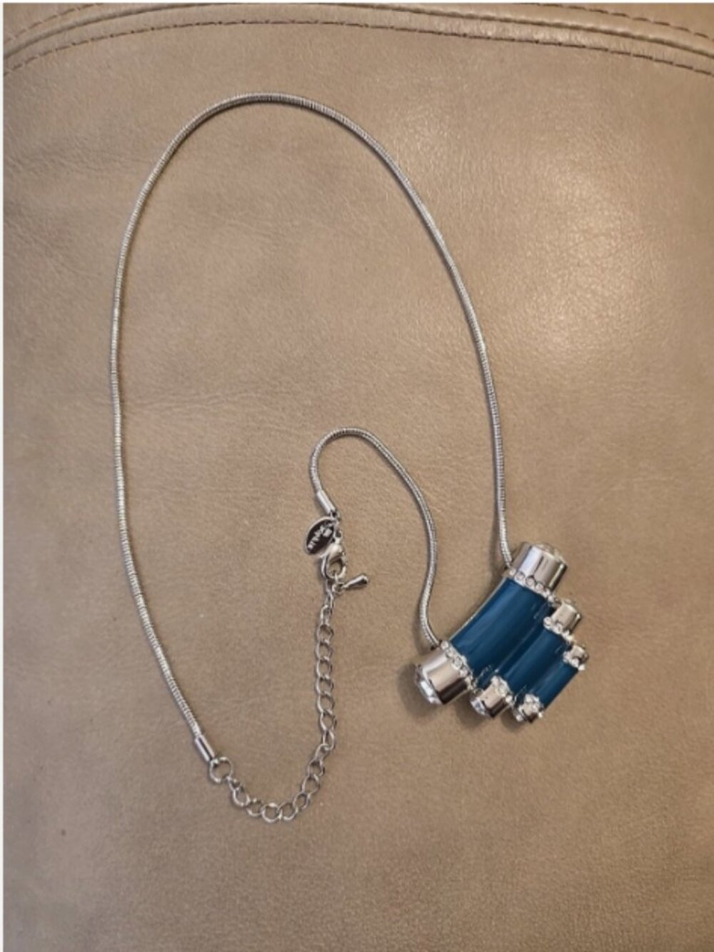 Lia Sophia Silver Color Necklace with Blue Tube Crystal Pendant